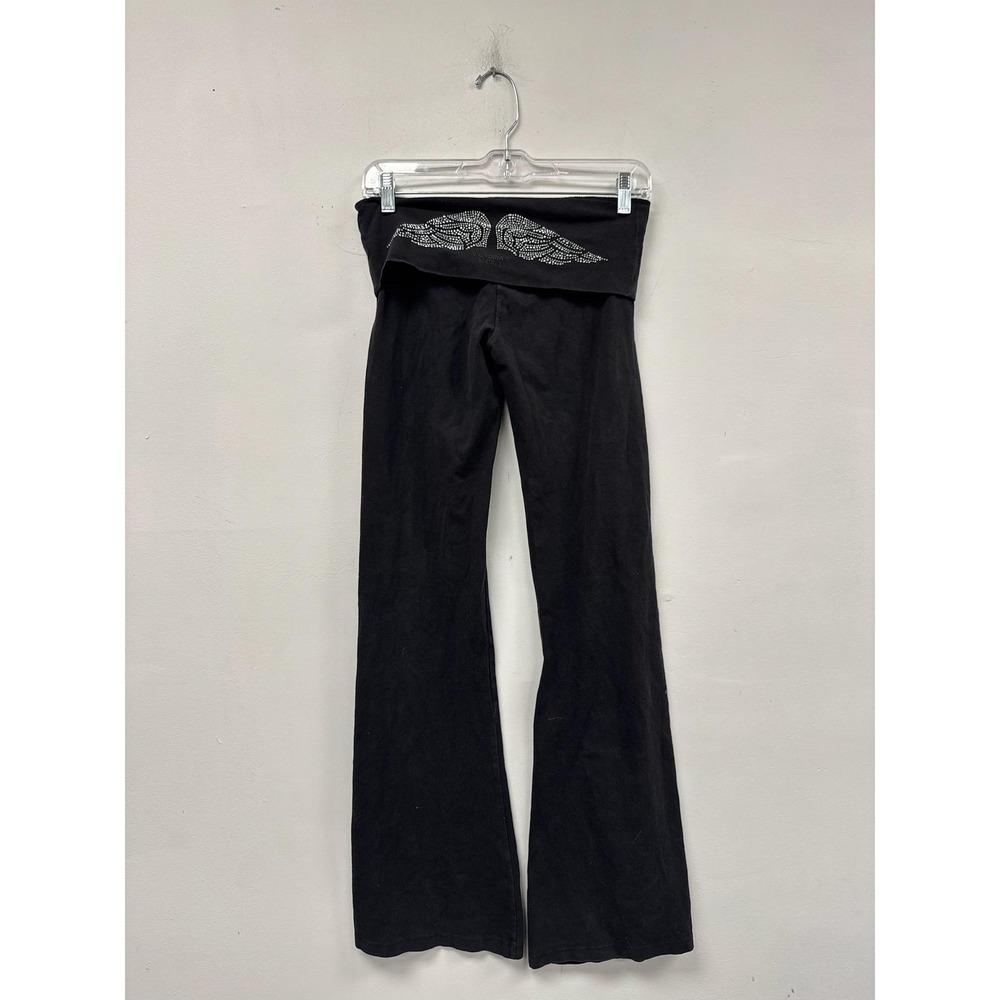Victoria's Secret Pants Womens Small Black Angel Wings Yoga Foldover Flare Y2K - Picture 6 of 10